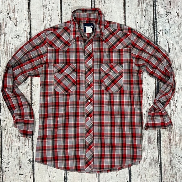 Vintage Western Pearl Snap Rancher Cowboy Rockabilly Plaid Button Down Shirt - Picture 1 of 4